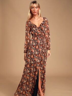 Lulus Floral Wrap Long Sleeve Maxi Dress